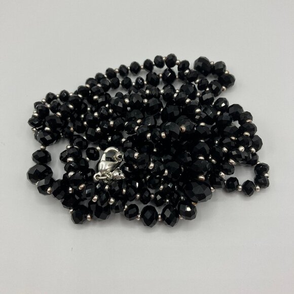 WHBM White House Black Market Black & Silver Crystal Long Beaded Necklace 52” - Picture 3 of 5